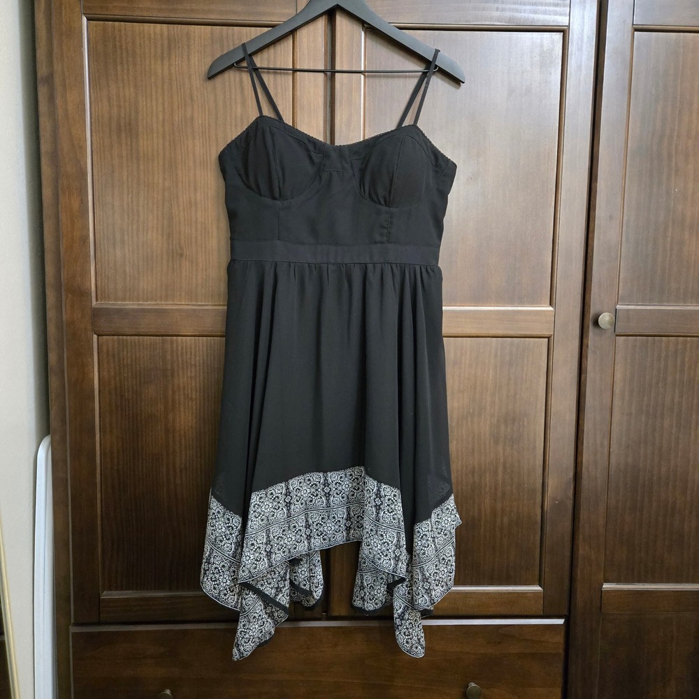 American Eagle Black Paisley Handkerchief Hem Bustier Dress Large L Lace Trim - Picture 2 of 14